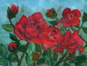 Rote Rosen, Aquarell auf Bütten ( Grösse: B. 40 cm, B: 30 cm ) 140,00 Euro 